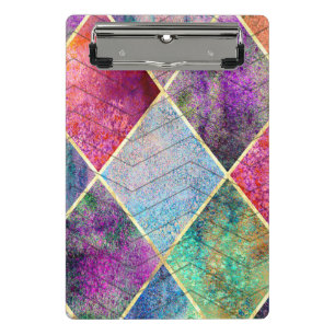 Pearl Harlequin Herringbone Trippy Hippie Rainbow Mini Clipboard