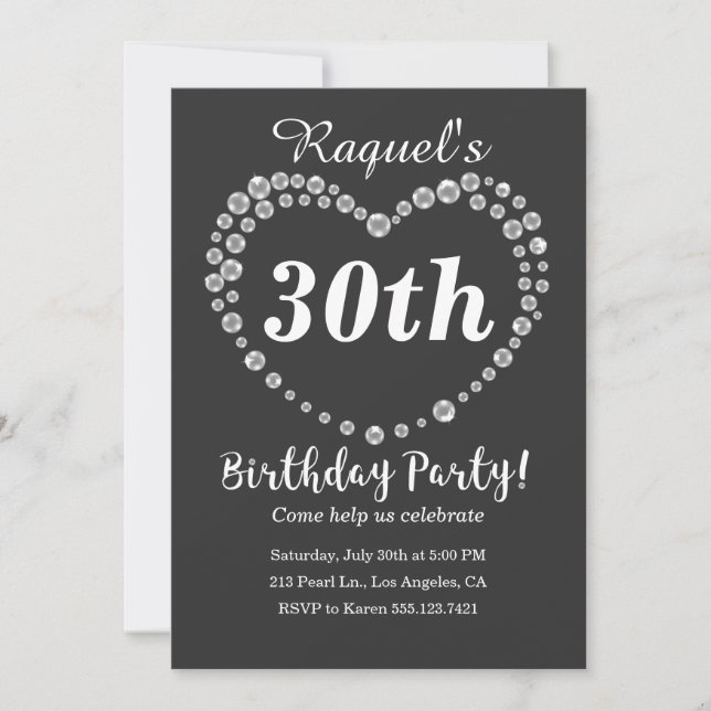 Pearl Heart Elegant Birthday Party Invitation (Front)