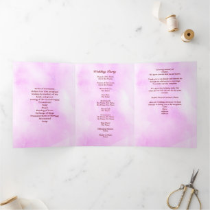 Pearl Heart Floral Pink Floral Butterfly Wedding Tri-Fold Programme