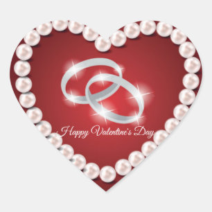 Pearl Heart Red Valentine's Day Heart Sticker