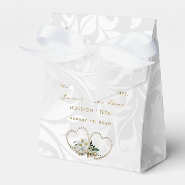 Pearl Hearts & Flowers Damask Wedding Favour Box (Front Side)