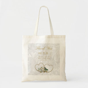 Pearl Hearts & Flowers Damask Wedding Thank You Tote Bag