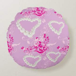 Pearl Hearts Pink Floral Swirl Mauve Throw Pillow