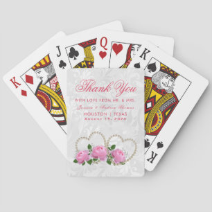 Pearl Hearts & Roses Damask Wedding Favour Playing Cards
