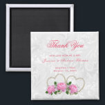 Pearl Hearts & Roses Damask Wedding Thank You Magnet<br><div class="desc">Elegant stylish pearls and flowers Wedding favour thank you magnets. All text, text colour, font and background colour is fully customisable to meet your requirements. If you need help to customise your product or would like matching products please contact me through my store and i will be very happy to...</div>