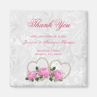 Pearl Hearts & Roses Damask Wedding Thank You Magnet