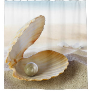 Pearl in Clam Shell Beach Sand Ocean Shower Curtain