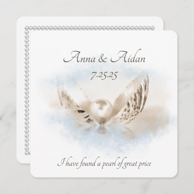 Pearl In Seashell Wedding Invitation (Front/Back)