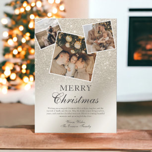 pearl ivory glitter ombre 3 photos Merry Christmas Holiday Card