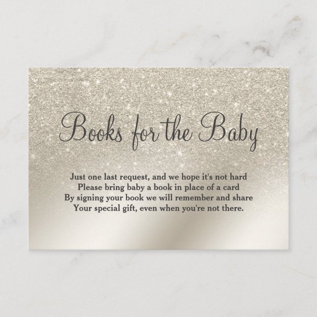 pearl ivory glitter ombre bring a book baby shower enclosure card (Front)