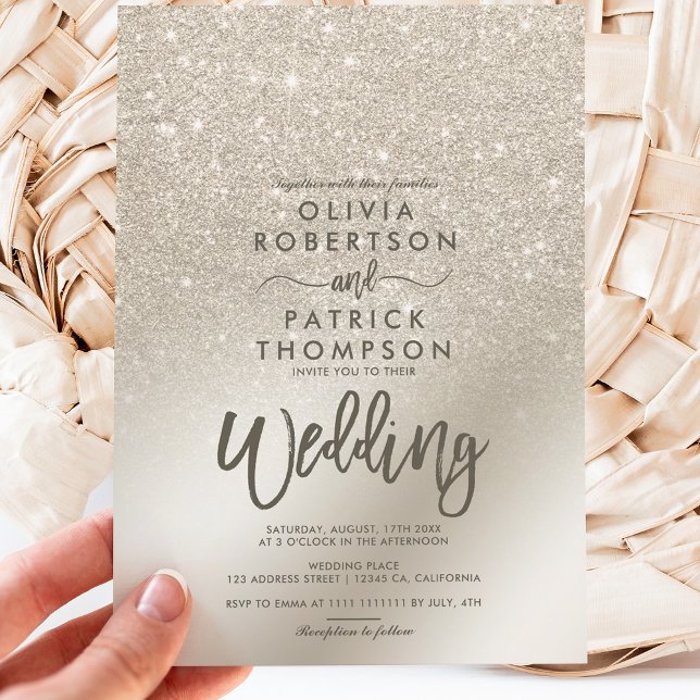 pearl ivory glitter ombre metallic foil wedding invitation (Creator Uploaded)