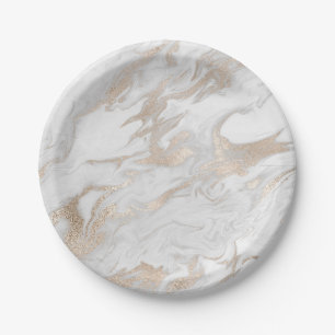 Pearl Ivory Titanium White Gold Marble Party Vip Paper Plate
