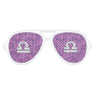 Pearl Libra Zodiac Sign on Fuchsia Digital Camo Aviator Sunglasses