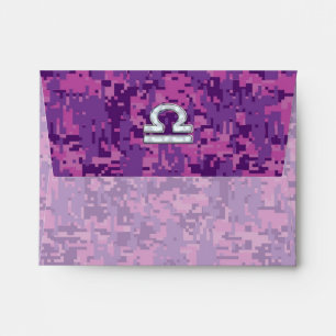 Pearl Libra Zodiac Sign on Fuchsia Digital Camo Envelope