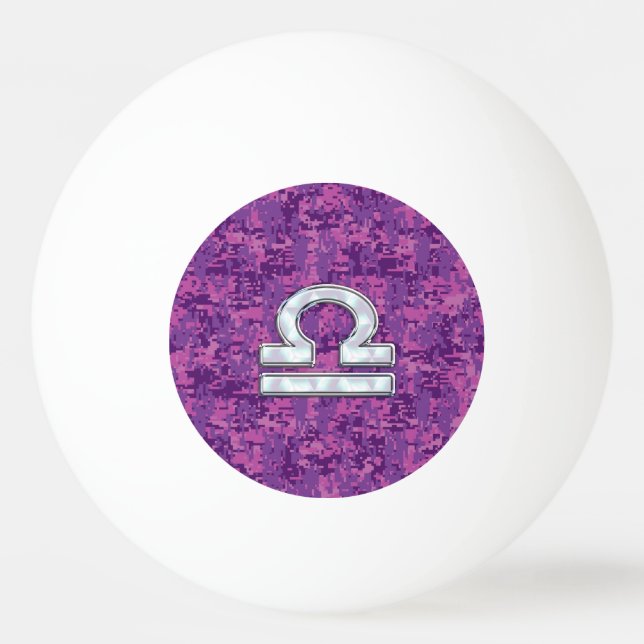 Pearl Libra Zodiac Sign on Fuchsia Digital Camo Ping Pong Ball (Front)