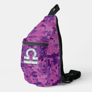 Pearl Libra Zodiac Sign on Fuchsia Digital Camo Sling Bag