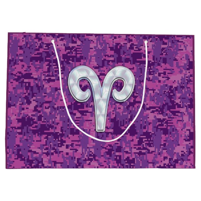Pearl Like Aries Zodiac Sign Pink Camouflage Large Gift Bag (Back)