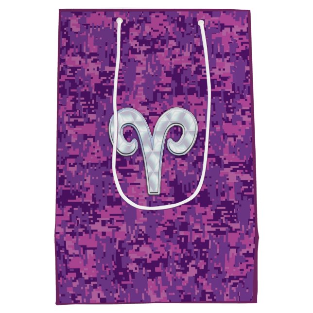 Pearl Like Aries Zodiac Sign Pink Camouflage Medium Gift Bag (Back)
