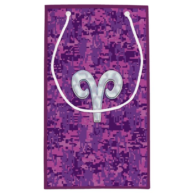 Pearl Like Aries Zodiac Sign Pink Camouflage Small Gift Bag (Back)