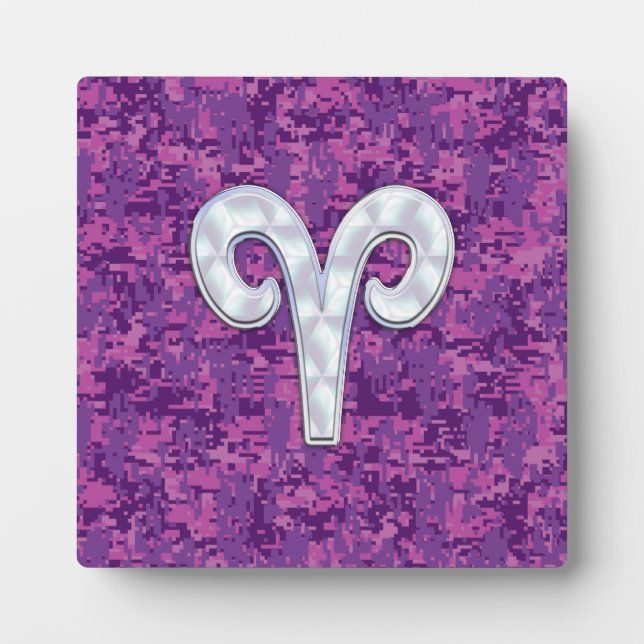 Pearl Like Aries Zodiac Symbol Digital Camouflage Plaque (Front)