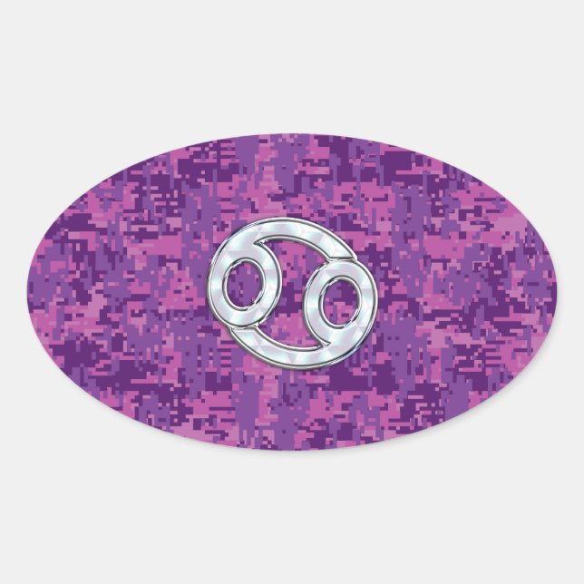Pearl Like Cancer Zodiac Sign on Digital Camo Oval Sticker (Front)
