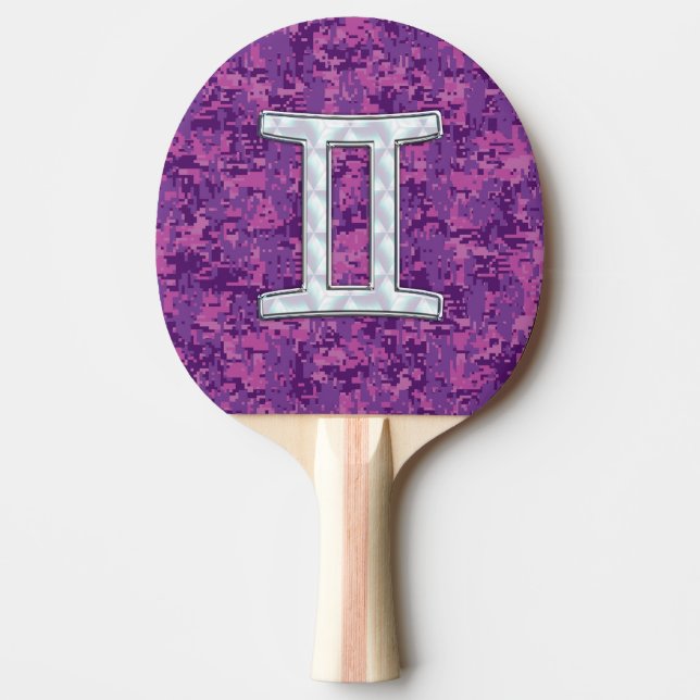 Pearl Like Gemini Zodiac Sign on Digital Camo Ping Pong Paddle (Front)