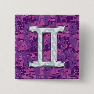 Pearl Like Gemini Zodiac Symbol Digital Camouflage 15 Cm Square Badge