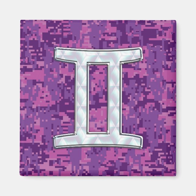 Pearl Like Gemini Zodiac Symbol Digital Camouflage Magnet (Front)