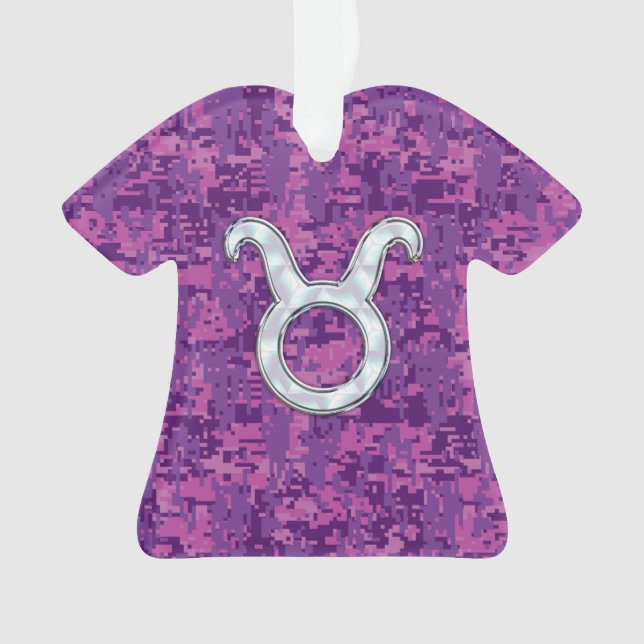 Pearl Like Taurus Zodiac Sign Fuchsia Digital Camo Ornament (Front)