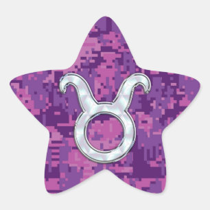 Pearl Like Taurus Zodiac Symbol on Digital Camo Star Sticker