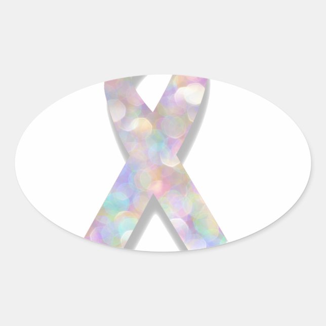 pearl lung cancer ribbon oval sticker (Front)