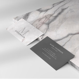 Pearl Marble Masculine Double Monogram Business Card