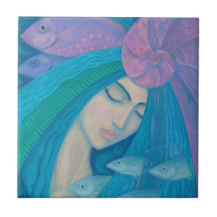 Pearl Mermaid Princess Fish Underwater Fantasy Art Tile
