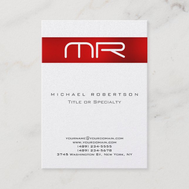 Pearl Modern Monogram Red White Business Card (Front)
