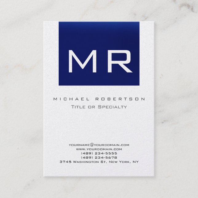 Pearl Monogram Blue Striped Clean Business Card (Front)