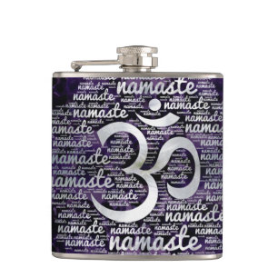 Pearl Namaste Word Art in Lotus with OM symbol Hip Flask