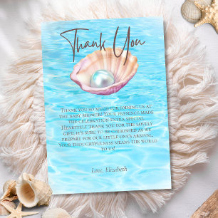 Pearl On the Way Seashell Girl Baby Shower Script Thank You Card