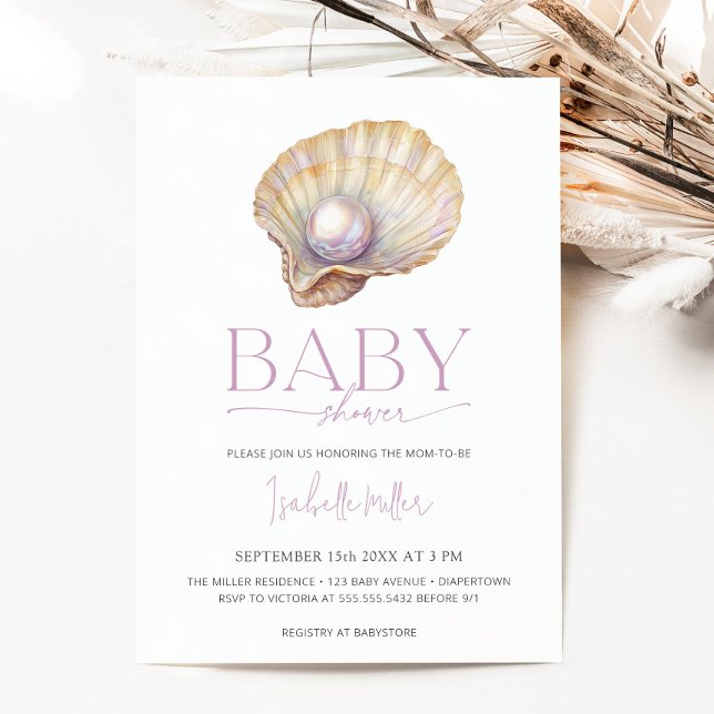 Pearl Oyster Sea Ocean Beach Girl Baby Shower Invitation (Pearl Oyster Sea Ocean Beach Girl Baby Shower Invitation)