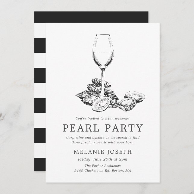 Pearl Party Rehearsal Party Black|White Stripes Invitation (Front/Back)