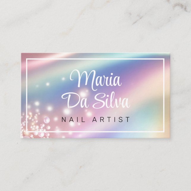 Pearl pastel rainbow glitter business card (Front)