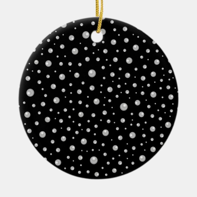 Pearl Pattern on Black Background Ceramic Tree Decoration (Front)