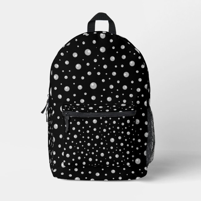 Pearl Pattern on Black Background Printed Backpack (Front)