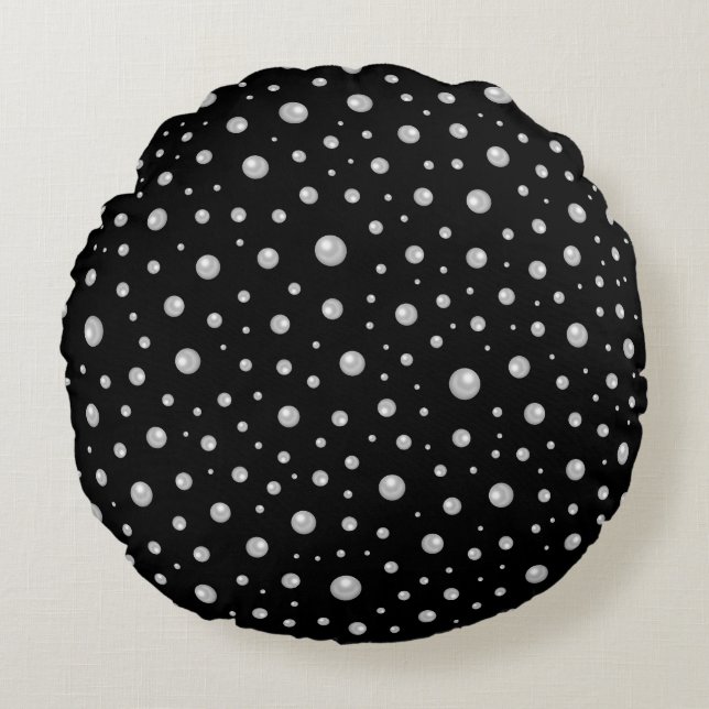 Pearl Pattern on Black Background Round Cushion (Front)