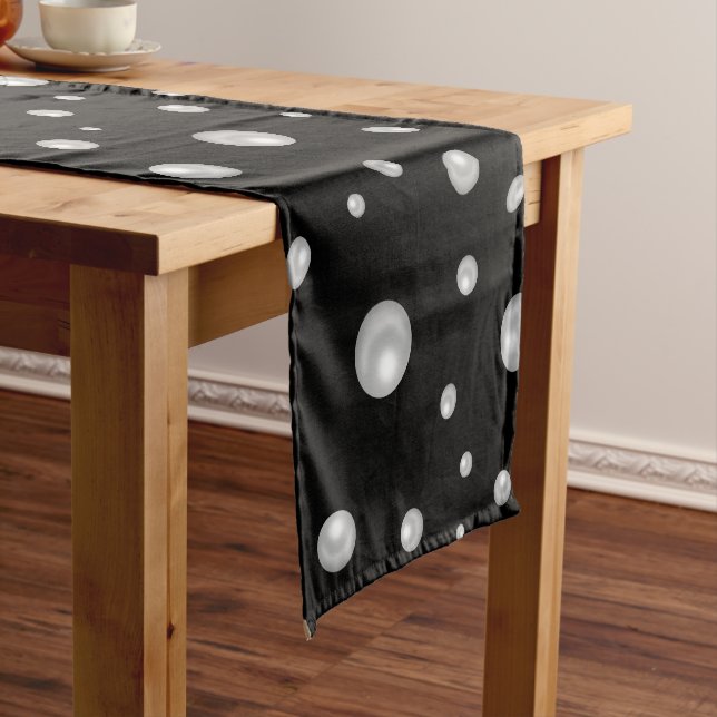 Pearl Pattern on Black Background Short Table Runner (In Situ)