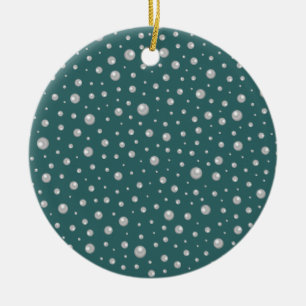 Pearl Pattern on Transformative Teal Background Ceramic Tree Decoration