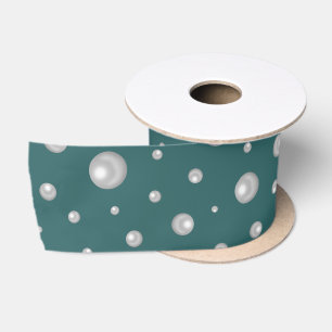 Pearl Pattern on Transformative Teal Background Satin Ribbon