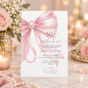 Pearl Pink Bow 50 & Fabulous Birthday Invitation