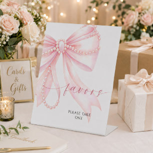 Pearl Pink Bow Wedding Favours Pedestal Sign