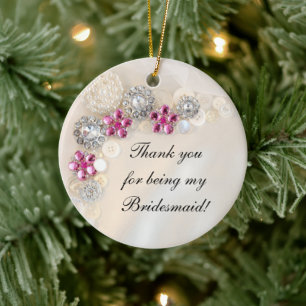 Pearl Pink Diamond Buttons Bridesmaid Thank You Ceramic Tree Decoration