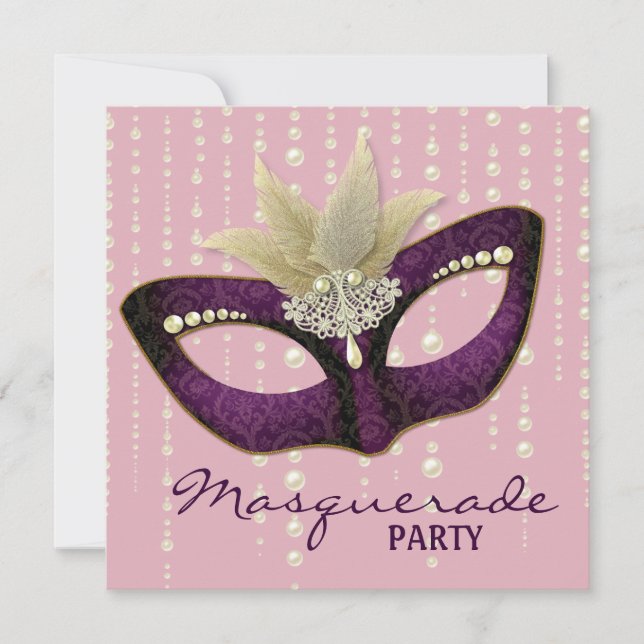 Pearl Pink Masquerade Party Invitations (Front)